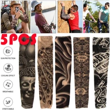 5PCS Ice Cooling Tattoo Arm Sleeves UV Sun Protection Cover Sport Golf Men Women
