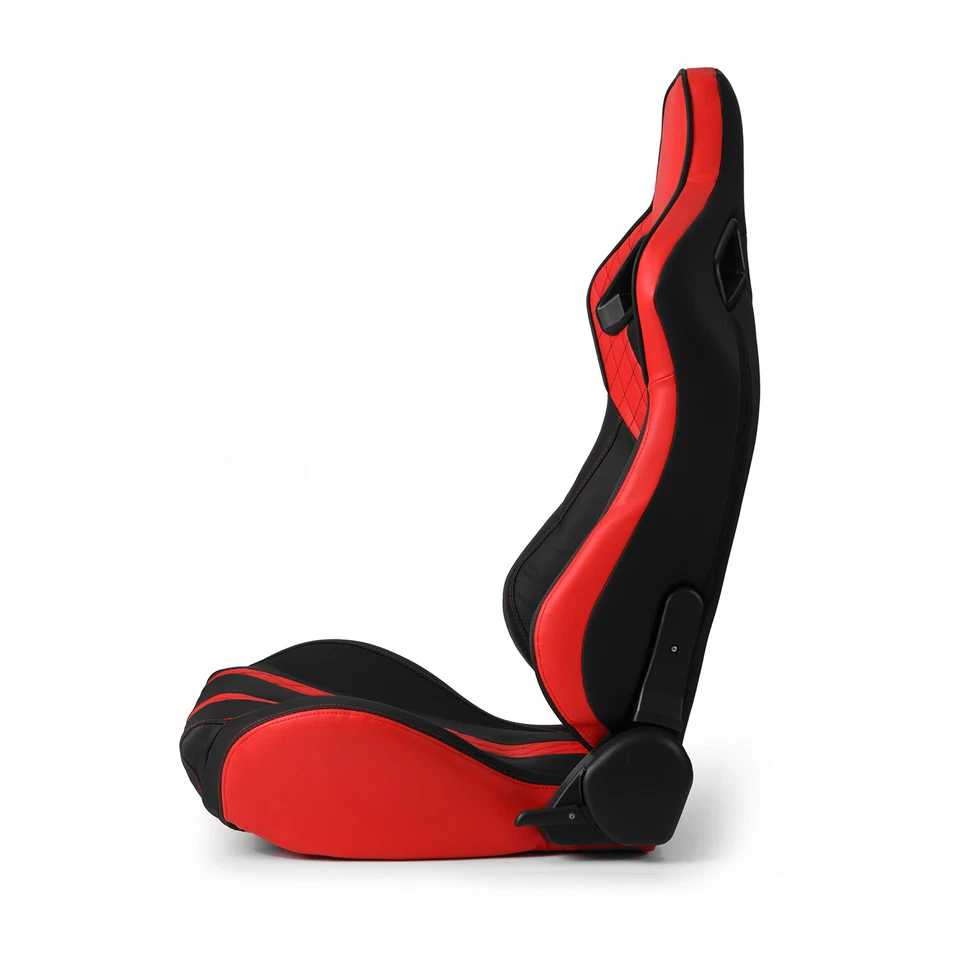 2x Universal Main Red + Black Side PVC Leather Reclinable Sport Racing Seats Foto 4 de 4
