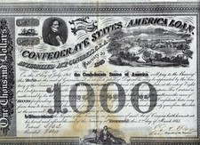 Skonfederowane Stany Ameryki, 1863, 8% obligacji należnych 1868 (1 000 $) + kupony