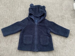 Baby Gap Hooded Navy Sherpa Jacket Fleece Bear Ears Unisex 12-18m Boy Girl
