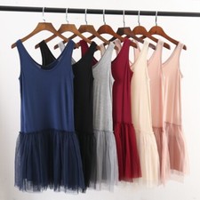 Lady Layered Mesh Trim Extender Dress Short Camisole Sleeveless Tulle Slip Dress