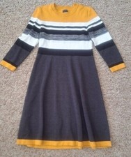 Jessica Howard Women's Size Small Striped Sweater Dress Mustard Gray Black White