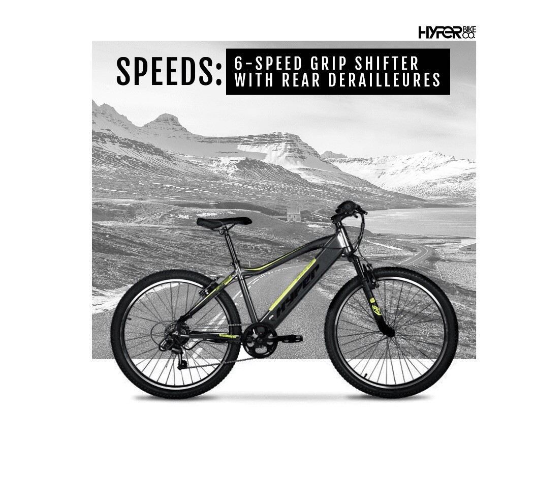 Electric Pedal Assist Mountain Bike 26In MTB 36 Volt Black,Hyper Bicycles  E-Ride