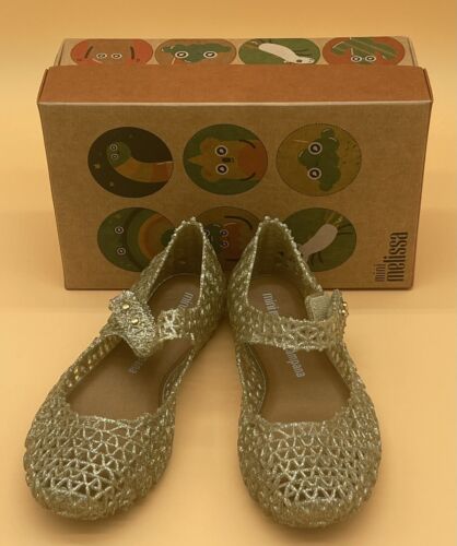 Mini Melissa Campana Gold Mary Jane Little Girls Shoes Size 12 New - Picture 1 of 5