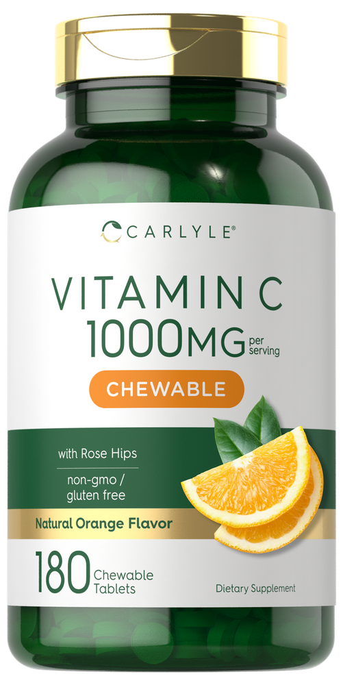 Vitamin C Chewables 1000 mg | 180 Chewable Tablets | Vegetarian | by Carlyle