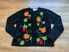 In Stitches Eagles Eye Women's Vintage 90s  Cardigan Black Size L Cottage Core