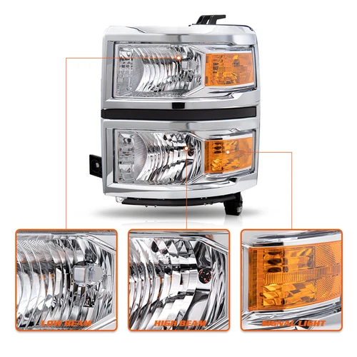 For 2014-2015 Chevy Silverado 1500 Chrome Amber Headlights Headlamps L+R Pairs - Bild 4 von 7