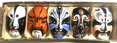 9 Beautiful Vintage Chinese Opera Mini Masks Ceramic Hand Painted - C*