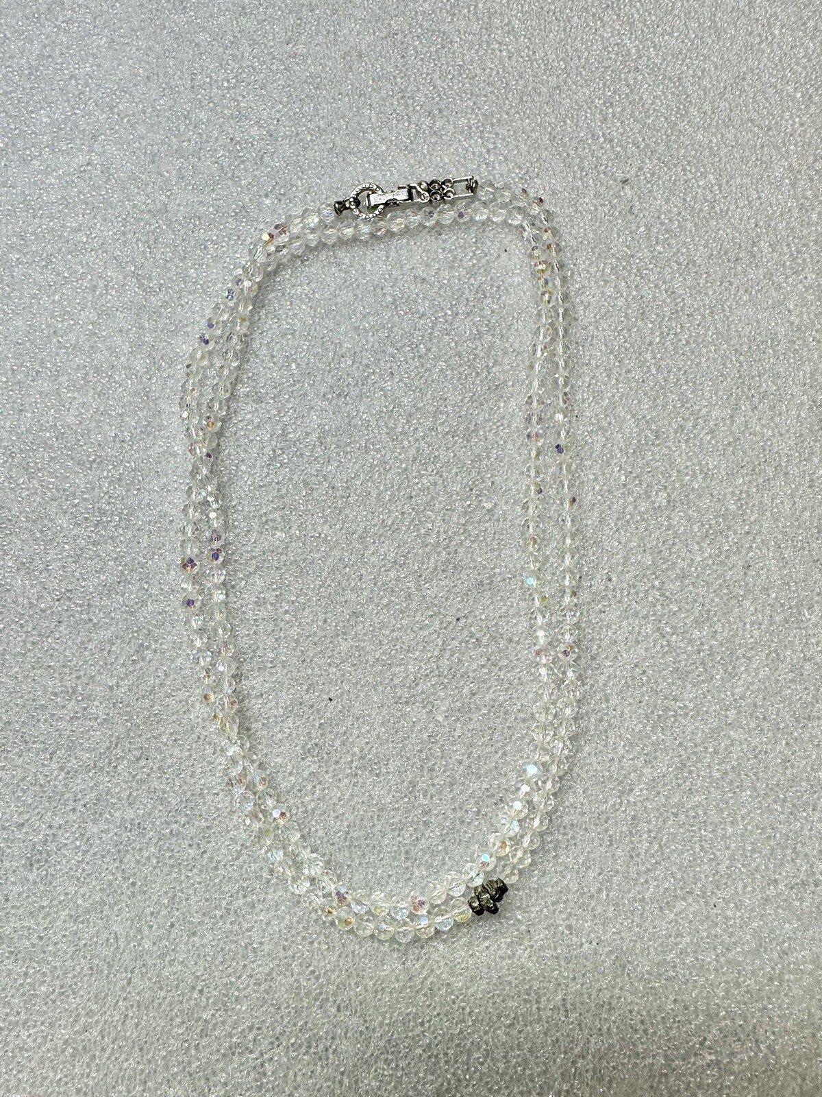 Vintage 30” Swarovski Aurora Borealis Crystal Necklace W Silver
