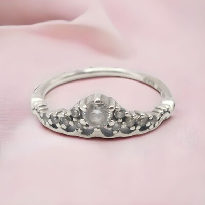 RETIRED Pandora Sterling Silver Cubic Zirconia Fairytale Tiara Ring Size  58 UK