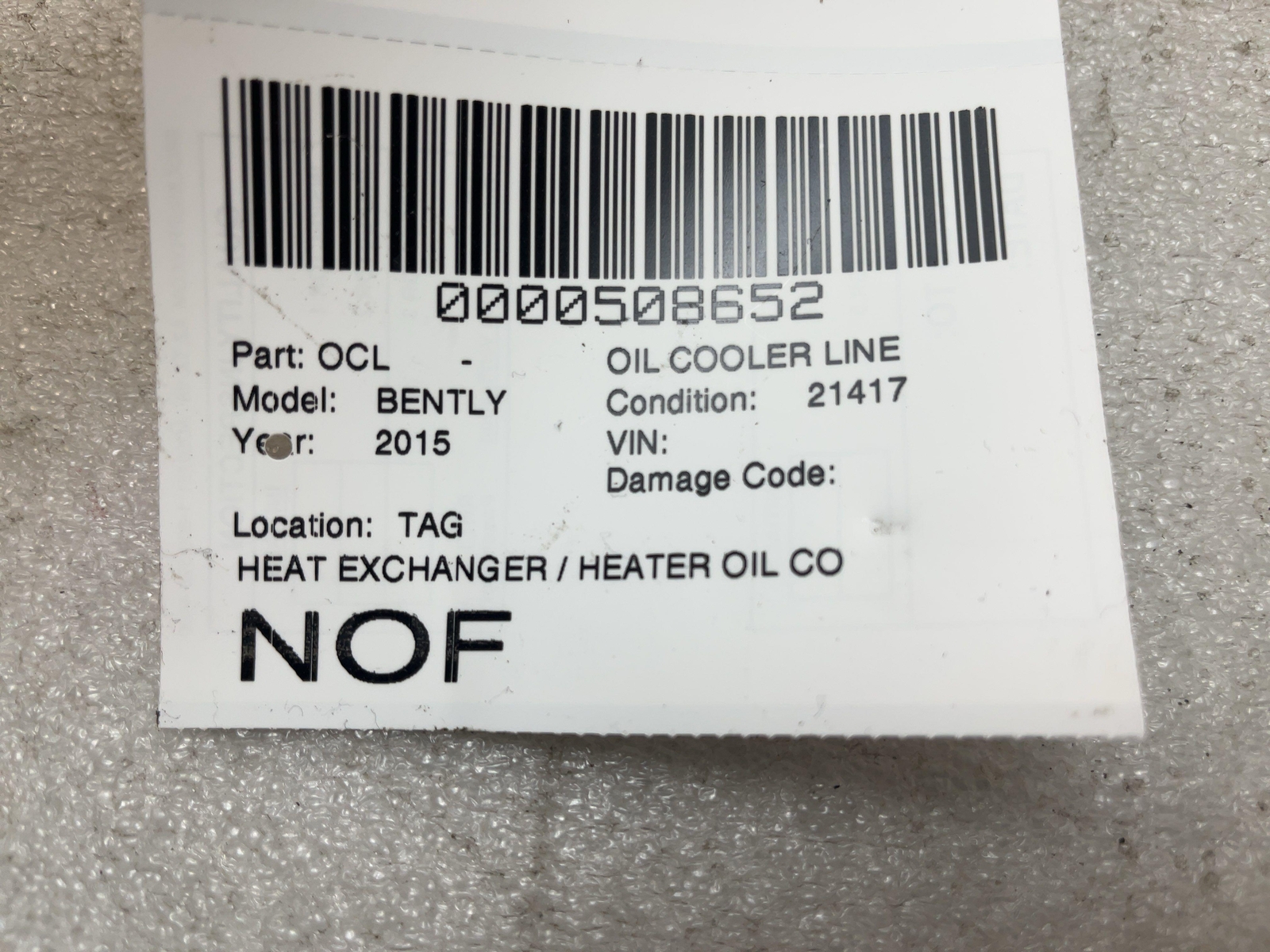 2015 BENTLEY HEATER OIL COOLER PN - 3W0317023