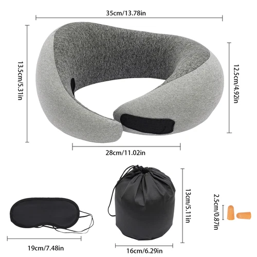 Neck Travel Pillow Memory Foam Neck Pillow Comfort Compact Ergonomic for Travel - Picture 3 of 26