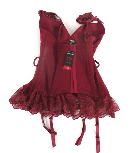 LoveHoney Lingerie Moonlight Satin & Lace Plunge Basque Set Wine Size L - Picture 5 of 12