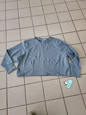 NWT Women's 2X MTA Sports Blue Long Sleeve Crewneck Crop Active Top Fast Dri