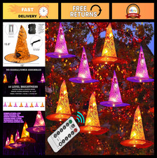 Waterproof Halloween Witch Hat Lights - 8 PCS String Lights with Remote for Indo