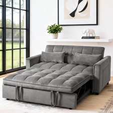 Convertible Sleeper Sofa Bed Adjustable Backrest Pillows Living Room Dark Gray