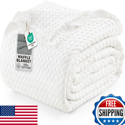 Utopia Bedding 100 Cotton Waffle Weave Blanket Queen Size For Bed - Lightweight