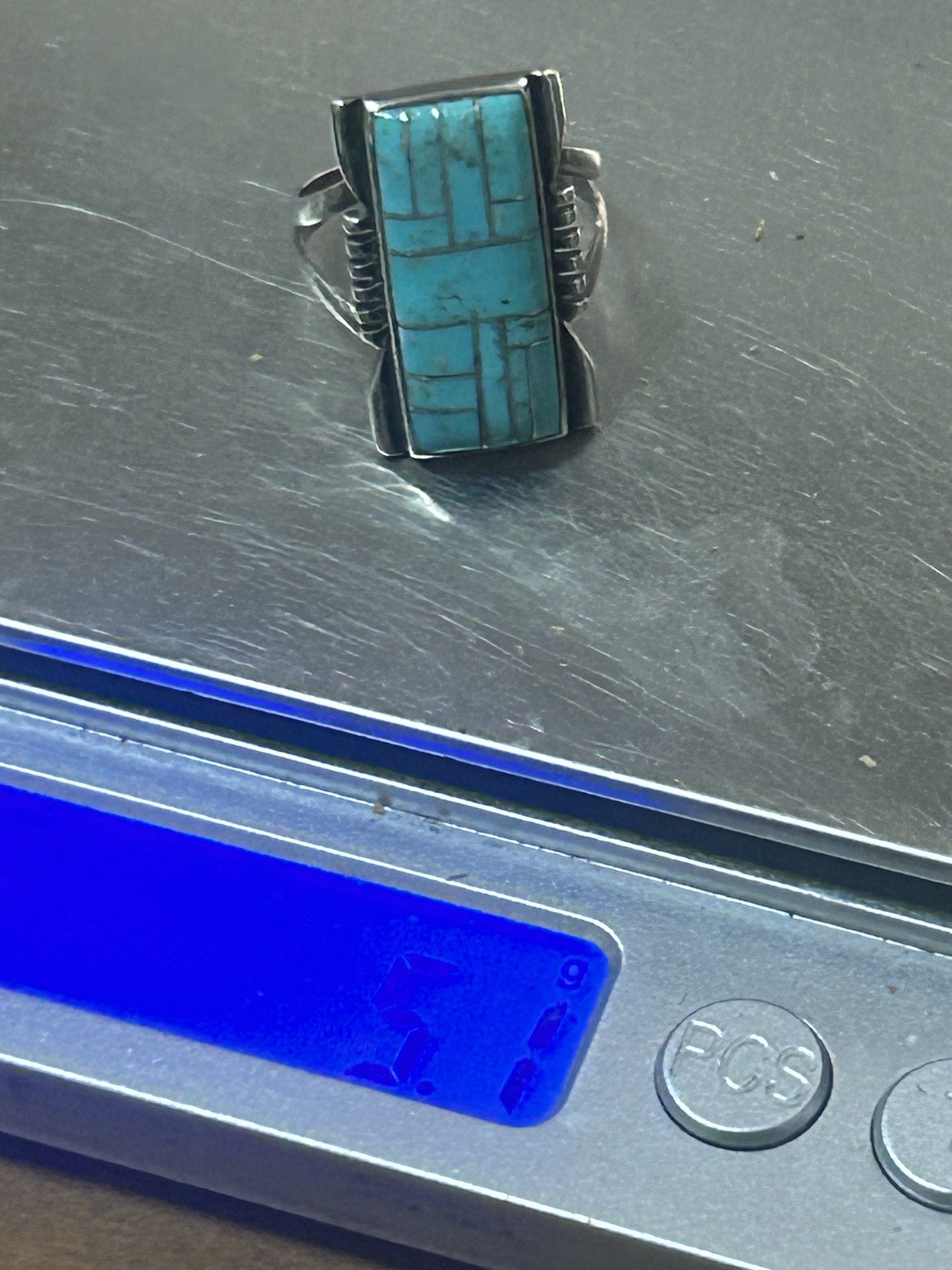 Native Sterling Turquoise Signed Ring Size 7 - image 13