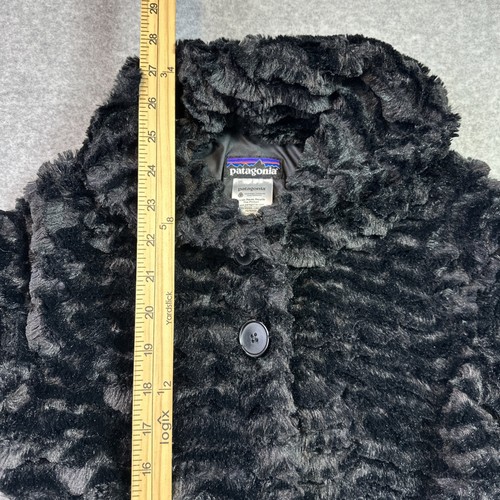 Patagonia Pelage Coat Faux Fur Shawl Jacket Black Buttons Girls Sz Large - Picture 7 of 18