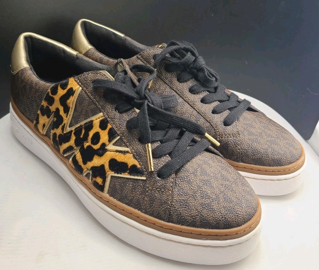 SAOLA Scarpe da ginnastica Michael Kors donna Chapman corte in pizzo marrone oro.