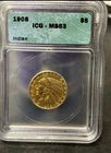 1908 $5 Indian Head Gold Half Eagle - ICG