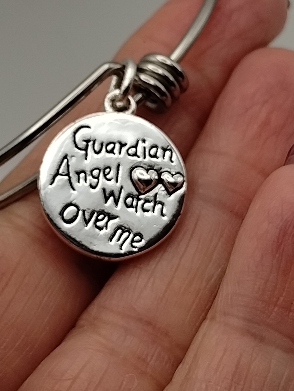 Adjustable Bangle Bracelet Silvertone Guardian An… - image 5