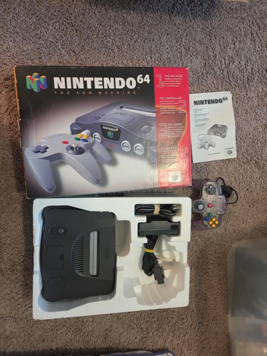 Nintendo 64 N64 Charcoal Console Bundle CIB Box Manual Atomic Purple Tested...