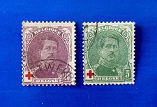 WWI Belgium 1914, King Albert, Red Cross Charity, Pair, VF, Used Stamps