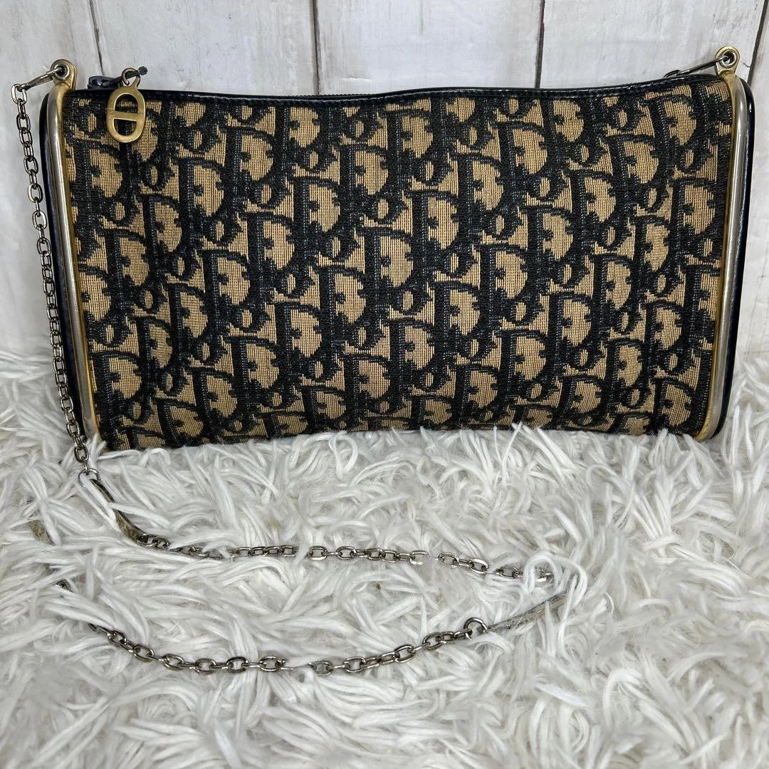 Sac bandoulière chaîne toile Christian Dior trotteur logo