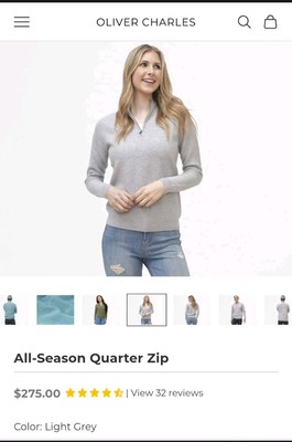 NWOT Oliver Charles Unisex All-season Quarter Zip Sweater, Light Gray, Size M