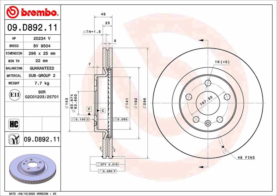 2x BRAKE DISC 09.D892.11 FOR VOLVO B3154T5/3154T10/3154T9/3154T7/3154T2 1.5L - Image 2 of 4