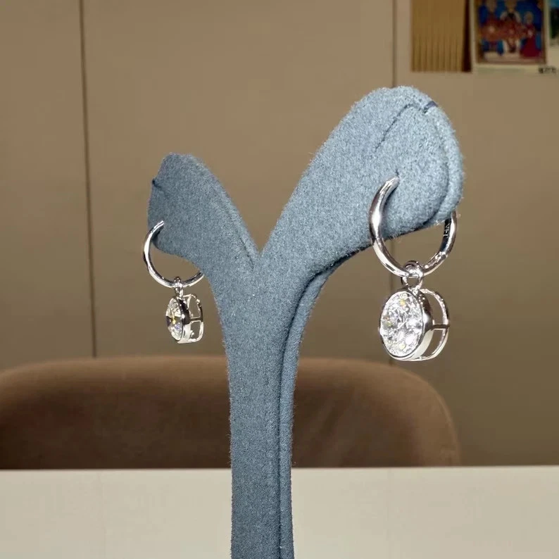 IGI 2.00CT Round-Cut EF/VS Lab Grown Diamond Hoop Dangle Earrings 14K White Gold