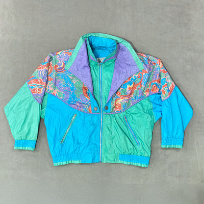 Giacca Sport Bomber Jacket Coat 80s 90s Shoulder Pads Retro Women's Size Medium
