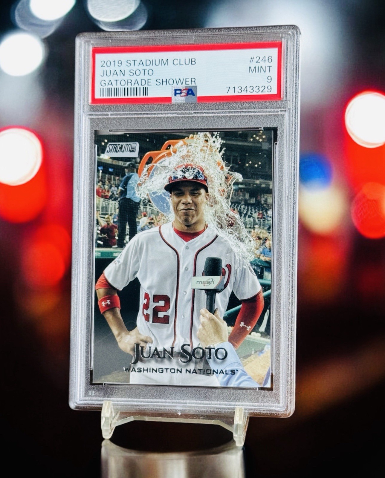 2019 Topps Stadium Club Juan Soto Gatorade Shower PSA 9 SP Photo Variation Clean