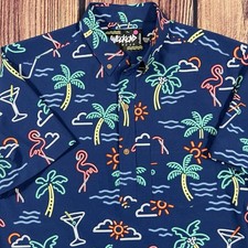 Chubbies Men s Polo Weekend Lightweight Neon Lights Blue Short Sleeve Shirt M