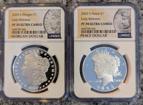 SET of 2025-S Morgan and Peace Silver Dollars - NGC PF70 UC Early Releases