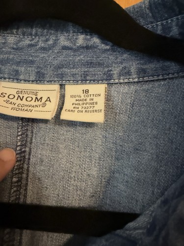 Vintage Genuine Sonoma Size 18 Cotton Button Up Women’s Denim Blue Short Sleeve - Picture 3 of 10