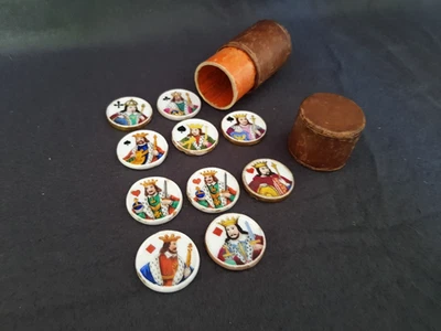 Antik 10 Stück Porzellan ,Jetons , Spielsteine , Biedemeier , Handbemalt , - Bild 1 von 4