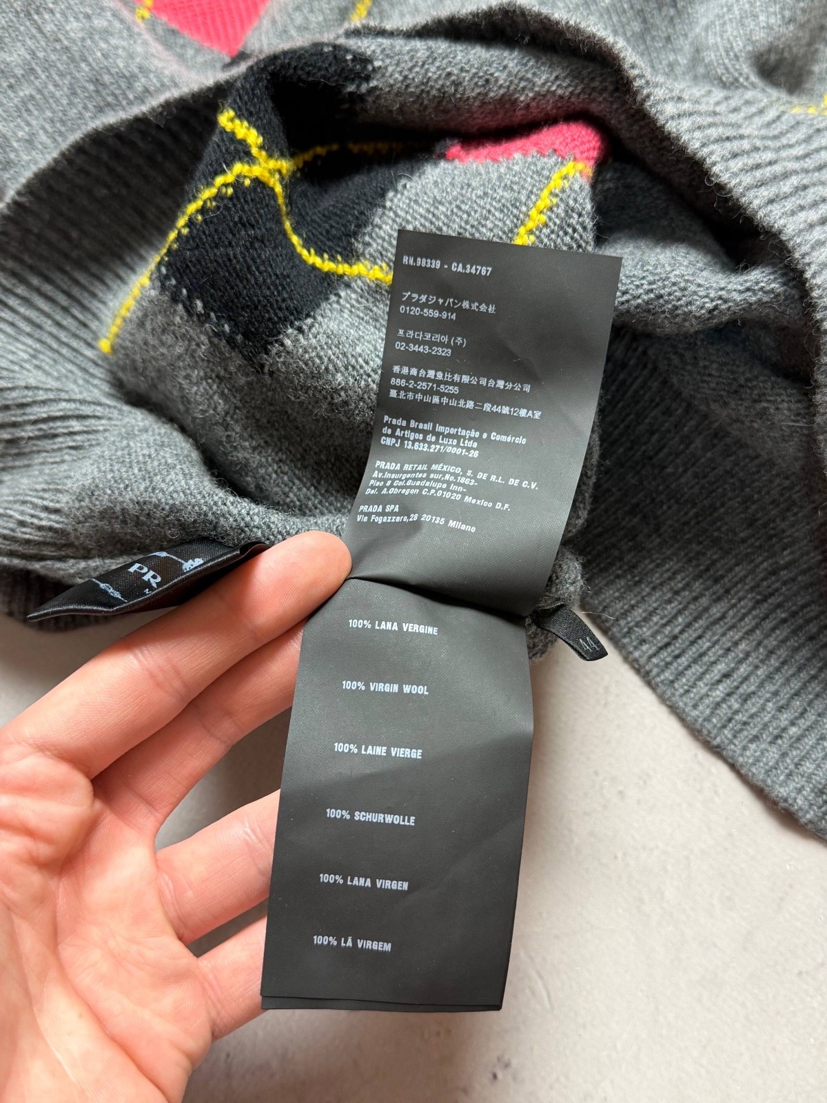 Rare Vintage Prada Milano Argyle V-Neck Wool Sweater, Grey Pattern, Women’s IT 4 image 10