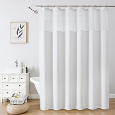 Waterproof Shower Curtain with Mesh Top Window, Waffle Weave Fabric Shower Curta