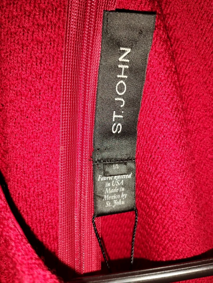 Vestido de noite de malha St John novo com etiquetas tamanho 14 vermelho coral marinho cintilante lã rayon - Imagem 3 de 4