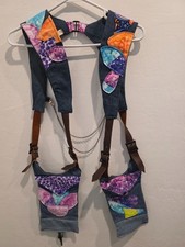 Festival Harnes/holster With Zippered Pouches, upcycled denim w/applique