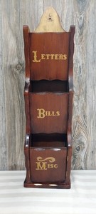 Vintage 70's Wood Wall Mail Organizer 3-Tier Pocket Holder MCM Mid Century