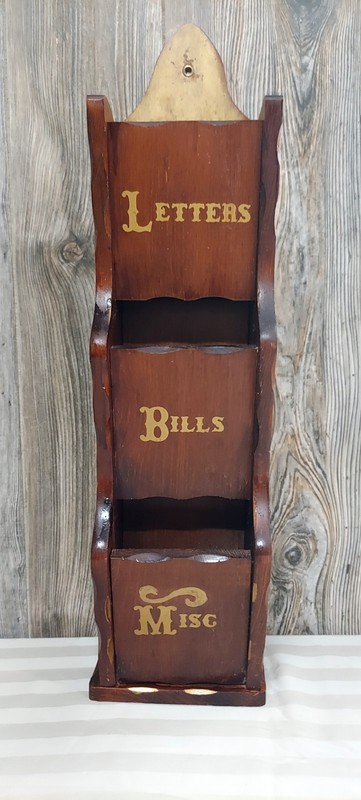 Vintage 70's Wood Wall Mail Organizer 3-Tier Pocket Holder MCM Mid Century