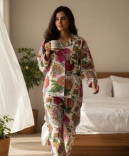 Women  s Indian Cotton Nightwear Pajamas Hand Block Floral Print