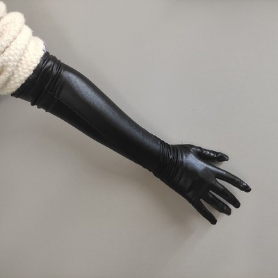  Damen Sexy Wet Look Schwarz Lange Handschuhe aus Lackleder Cosplay Zubehör DE