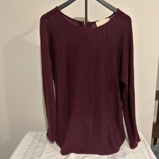 Michael Kors Womens Burgundy Long Sleeve Back Zip Knit Sweater Size M Wine Gold