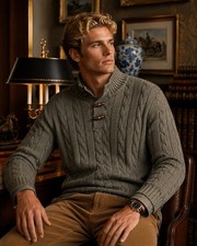Vintage Polo Ralph Lauren 100 Silk Cable Knit Fisherman Grandpa Sweater L