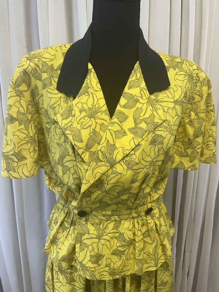 Raro Vintage Anos 80 2 Peças tamanho 4-6 Saia e Blusa Power Set Algodão Halston III - Imagem 4 de 4