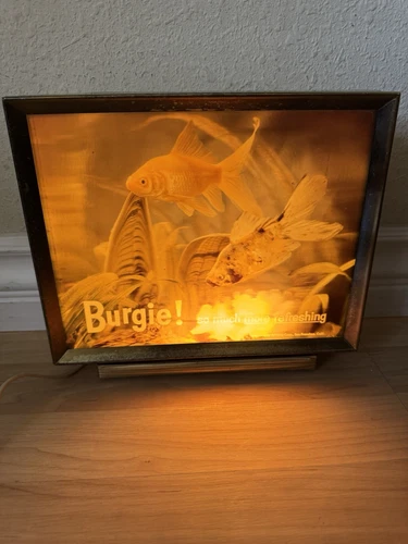 Vintage Burgie Burgermeister Beer Lighted Sign 3D Lenticular Fish Tank Rare